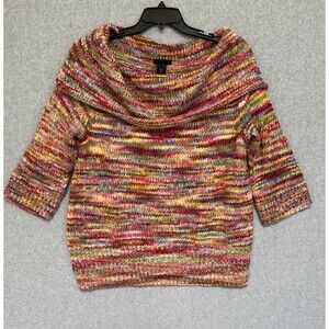 Lane Bryant Cowl Neck Chunky Knit Tunic Sweater 18/20 2X Rainbow 3/4 Sleeve